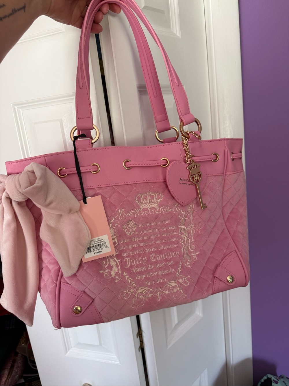 Juicy Couture Pink Quilted Tote with Heart Key Charm